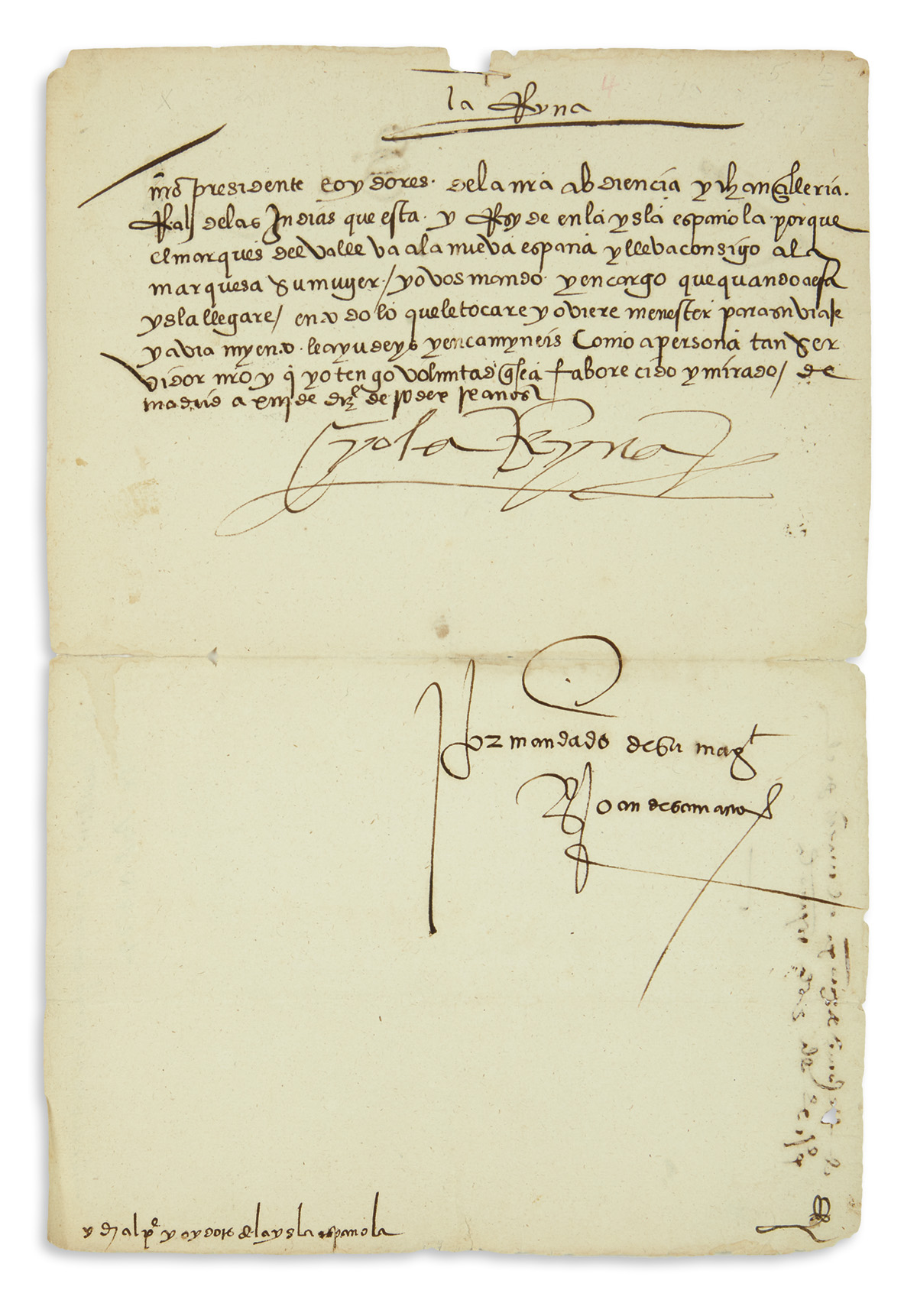 (MEXICAN MANUSCRIPTS.) Isabella of Portugal, Queen of Spain. Royal decree authorizing passage for Cortés as he returned to New Spain.